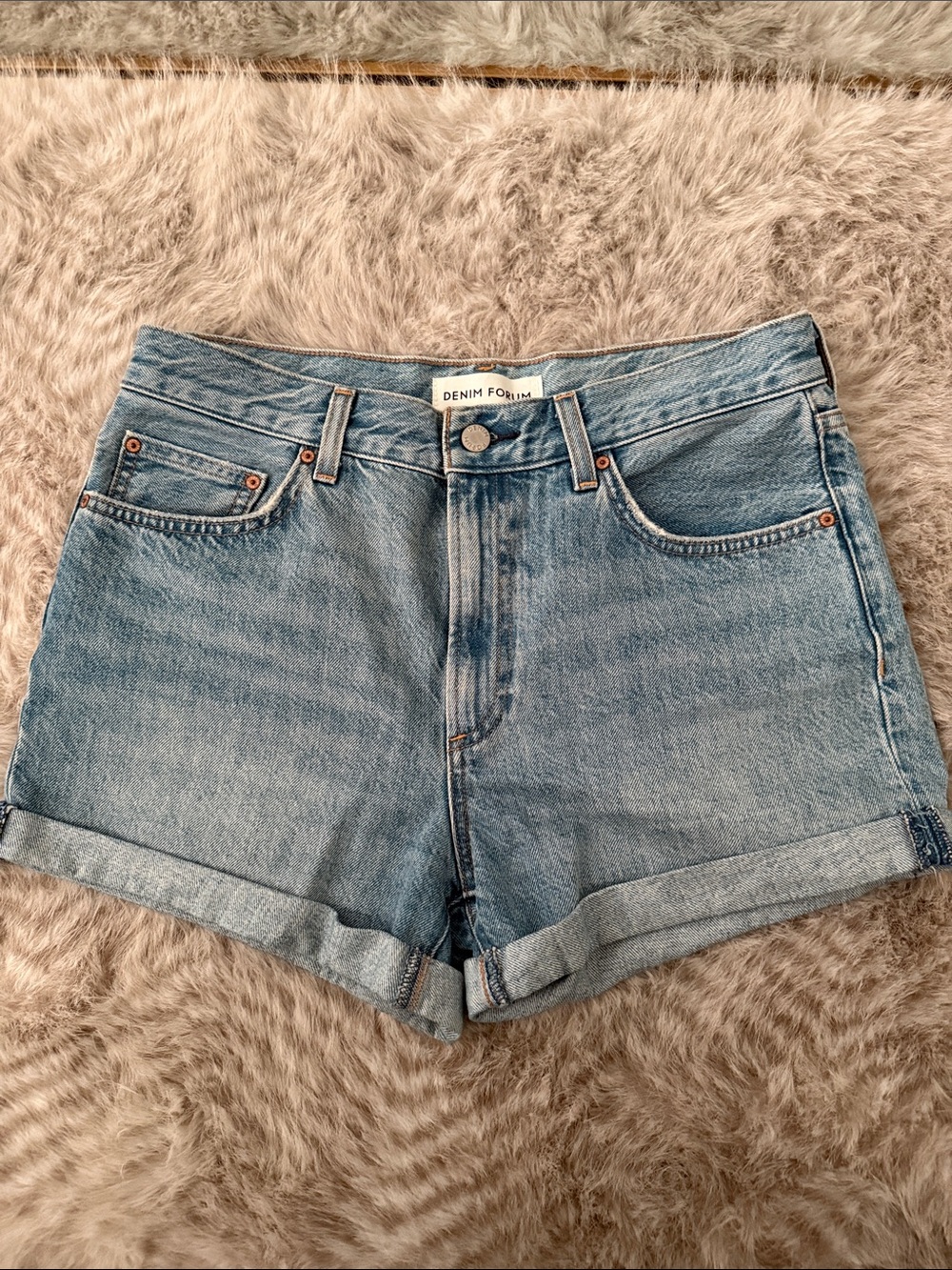Denim Forum Medium Wash Cuffed Denim Shorts